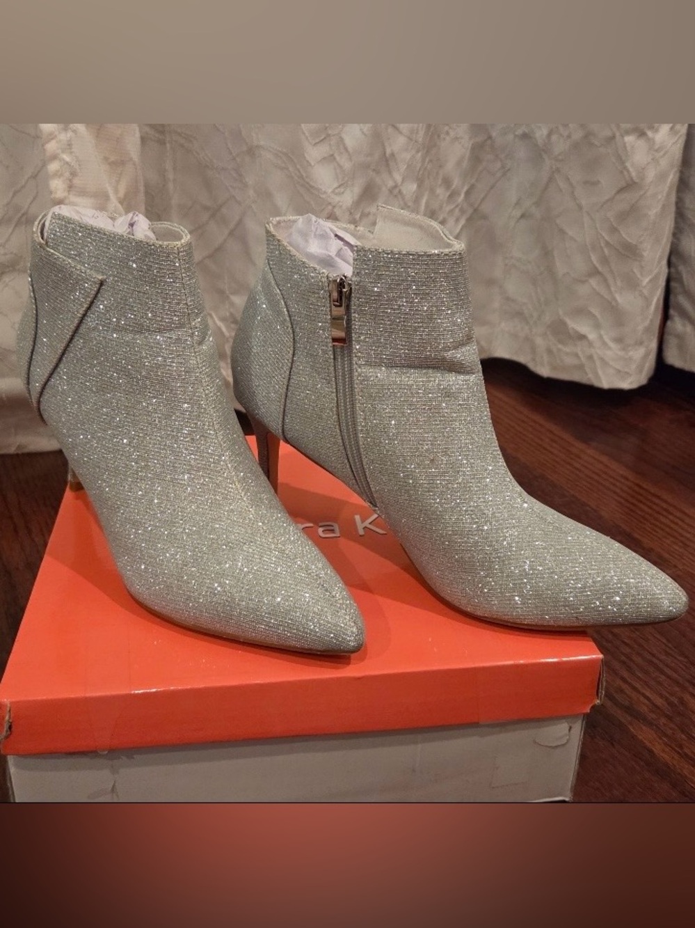 Silver Sparkle Pointed-Toe Ankle Boots